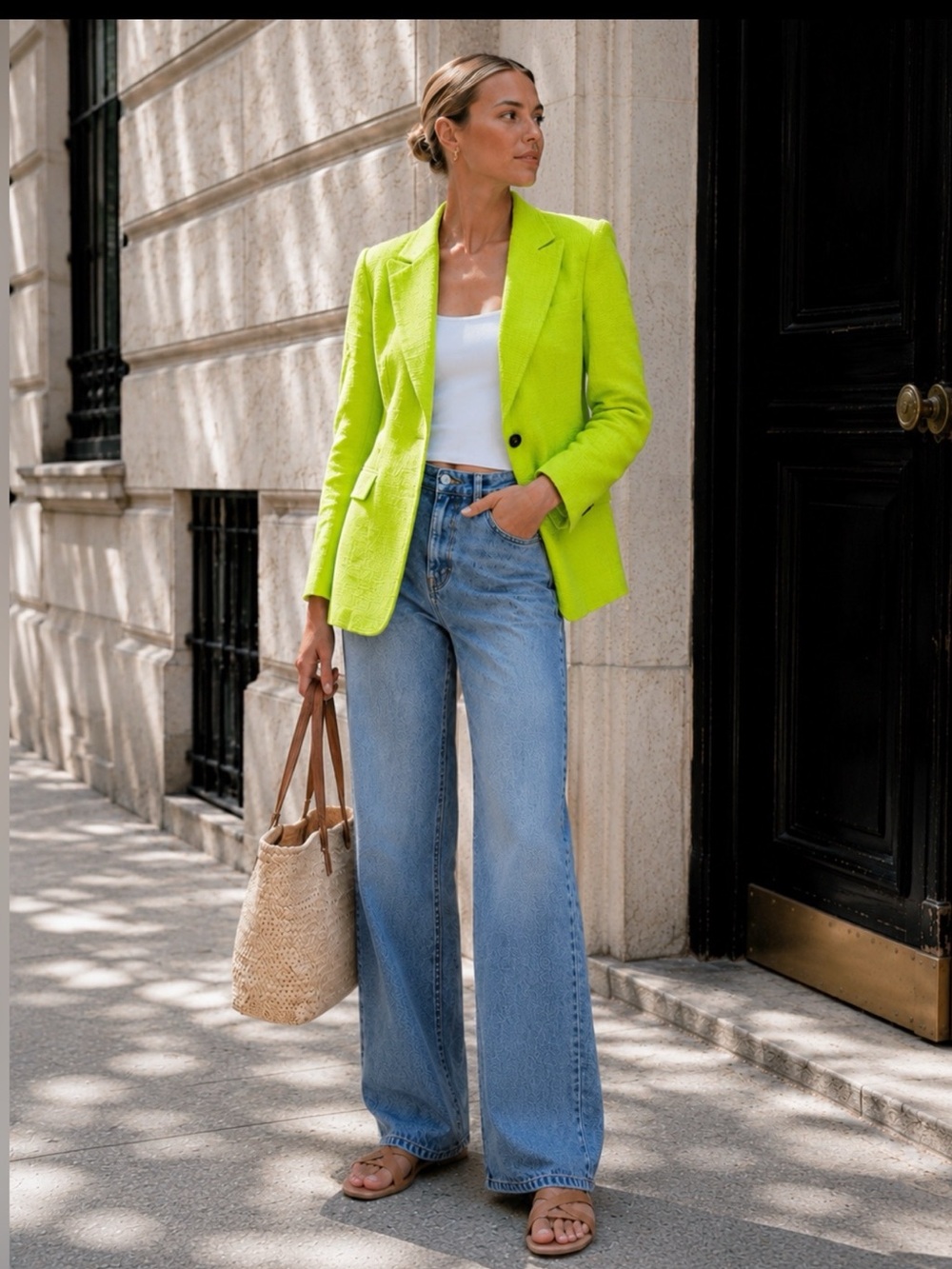 NWT SMYTHE Tweed 90s Blazer in Lime Green Size S